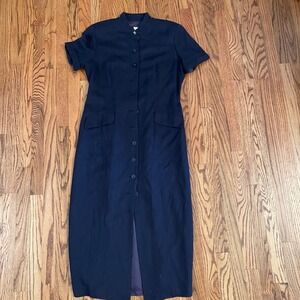 Beautiful Vintage August Hale Navy Dress Short Sleeve‎ Button Front sz 14